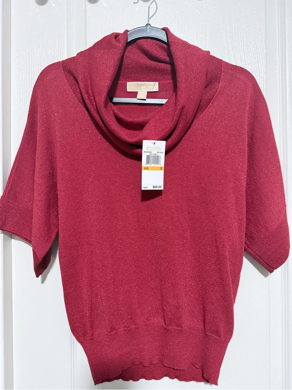 NWT Michael Michael Kors Women’s Red Blaze Shimmer Cowl Neck Sweater Size Small